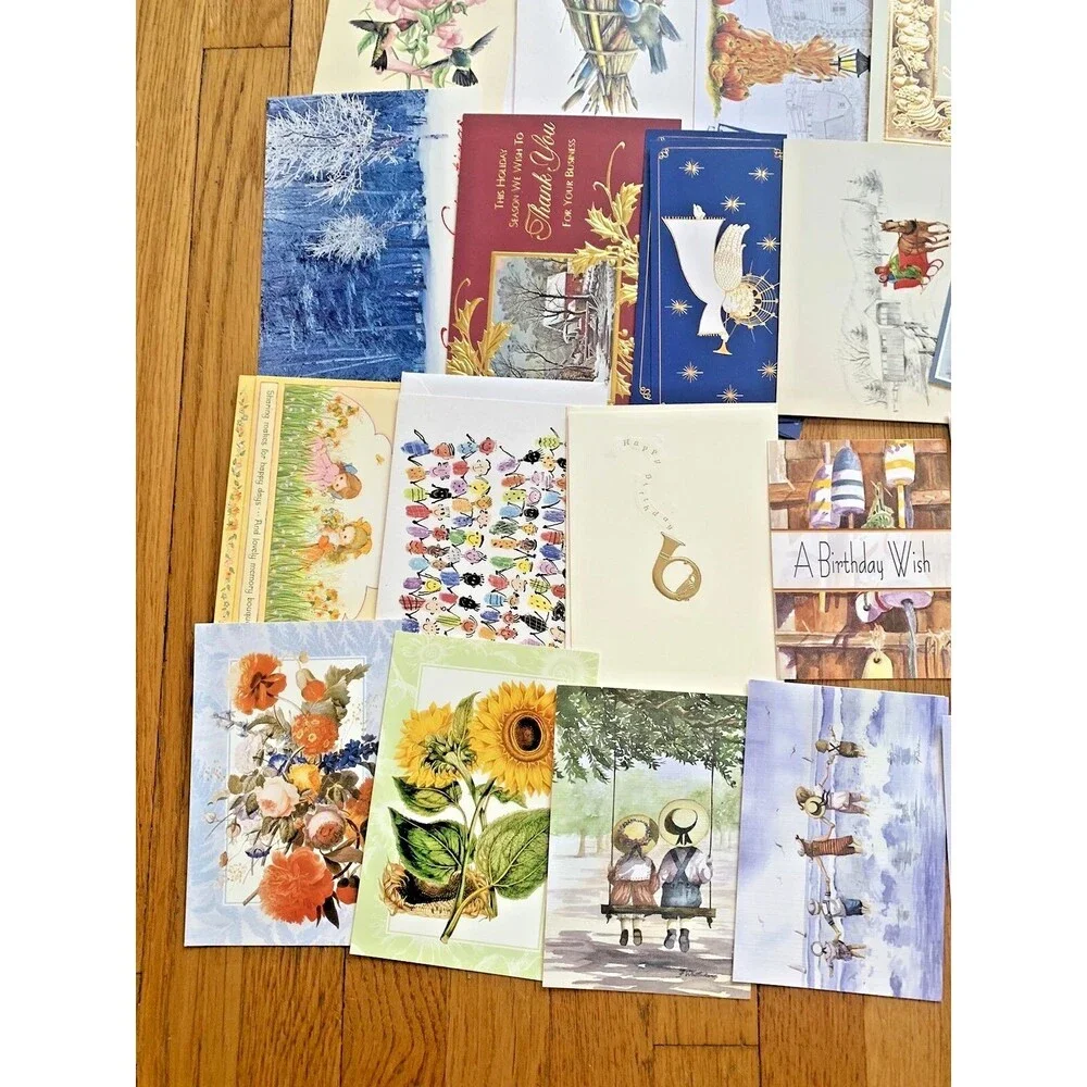 (Unused) Vintage Holiday Greeting Card 50+, Birthday Christmas Hallmark Cottage
